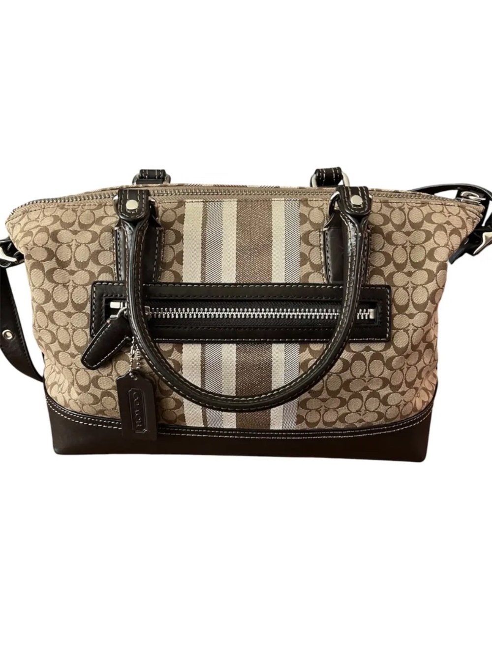 Coach Signature Stripe East/West Satchel bag - Picture 3 of 5